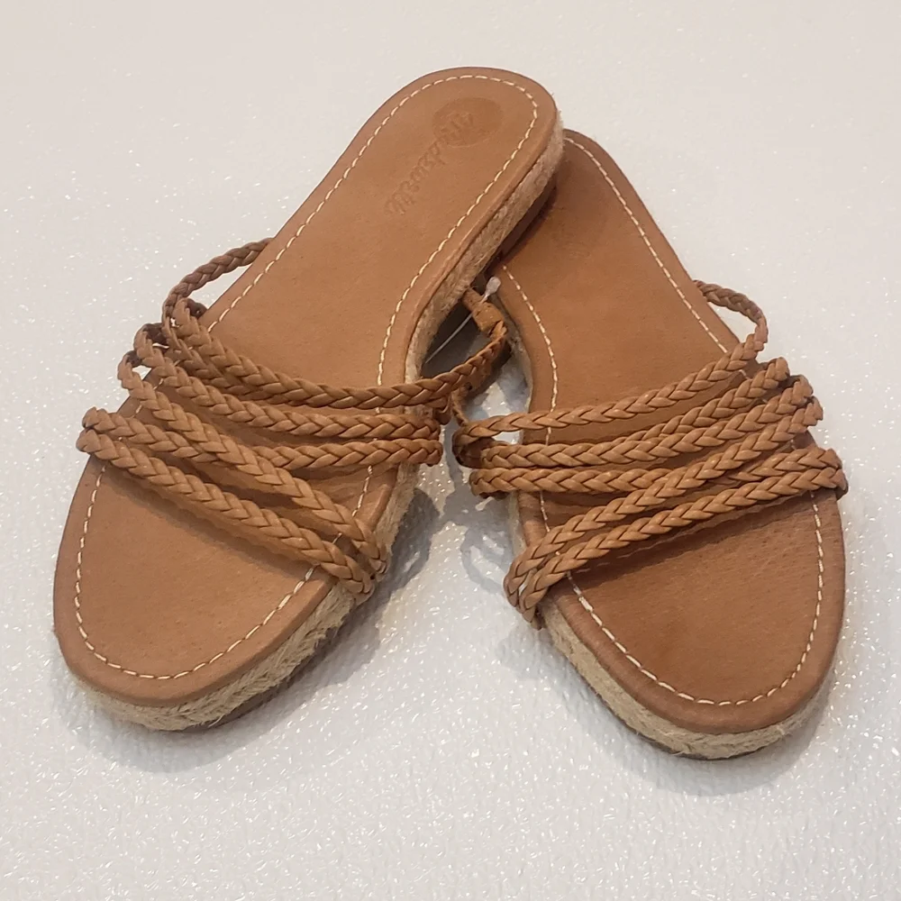 Madewell NWOT The Kathryn Espadrille Slide Sandal in Leather Brown